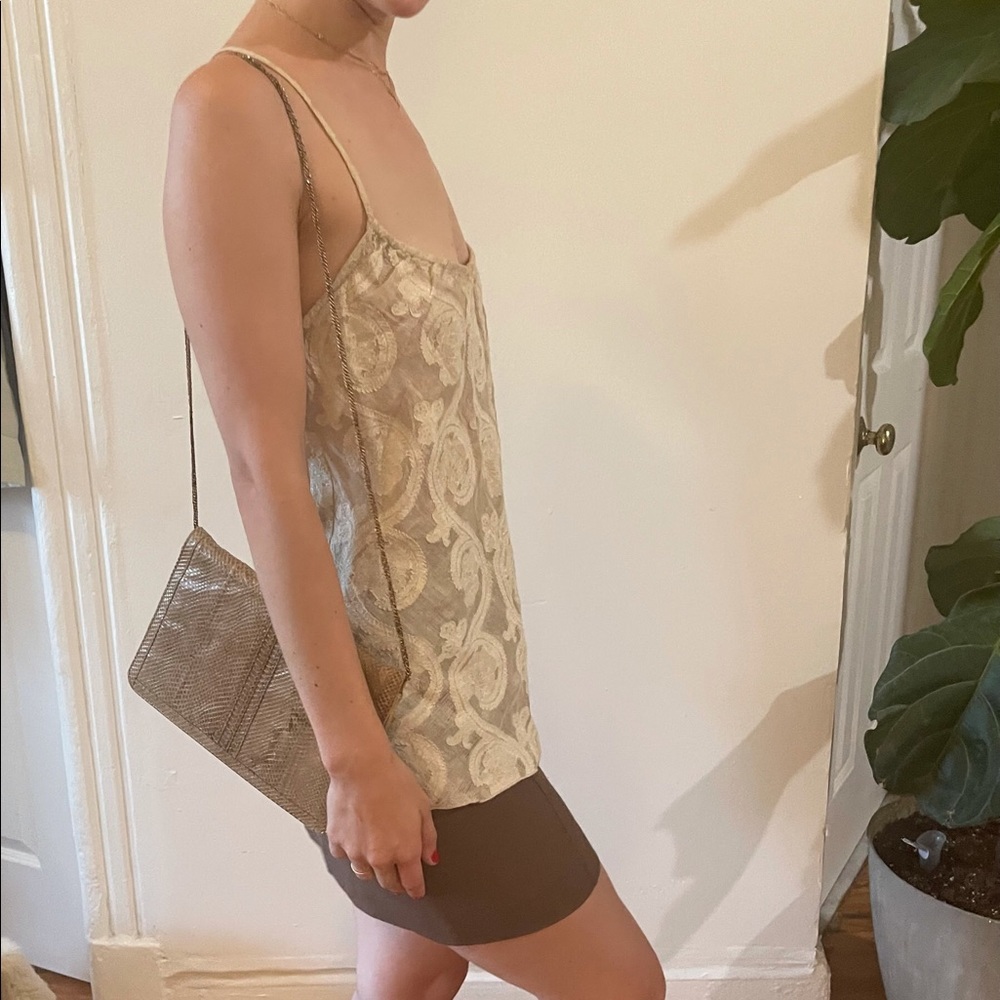 VTG Isda & Co Taupe Silk Linen Paisley Backless Sleeveless Cami Blouse Tank Top - Picture 12 of 16